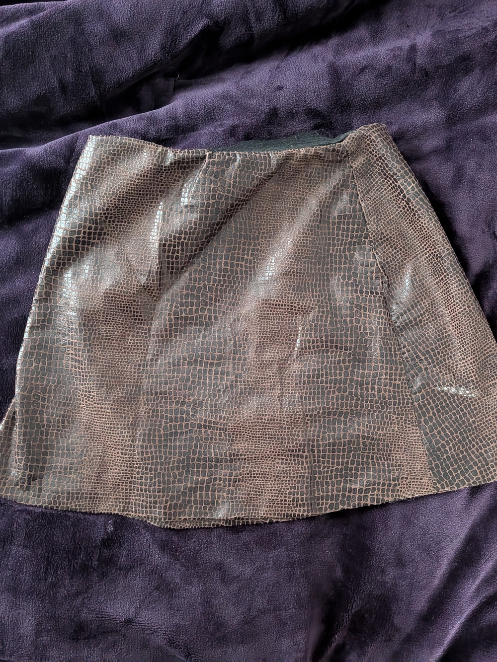 VTG 90s Croc-Embossed Brown Pleather Mini Skirt